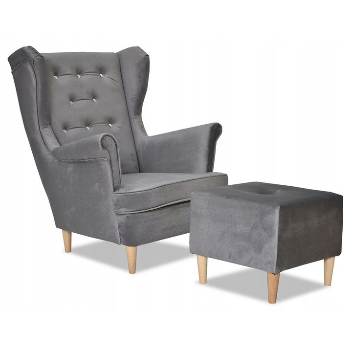 Fotoliu DIANA cu suport, gri, 84x92x104cm, MONOLITH 85, cu cristale Swarovski