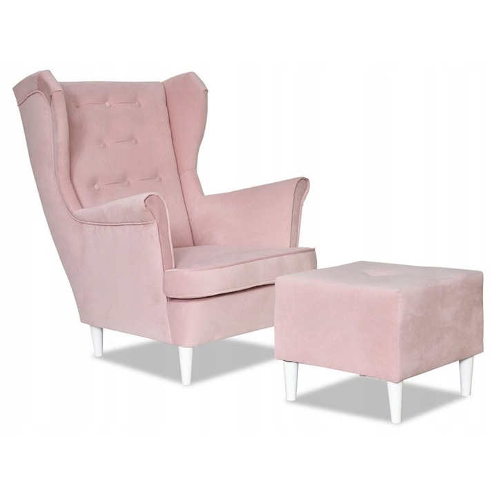 Fotoliu DIANA cu suport, TRINITY 19, roz pudrat, 104x84x92cm