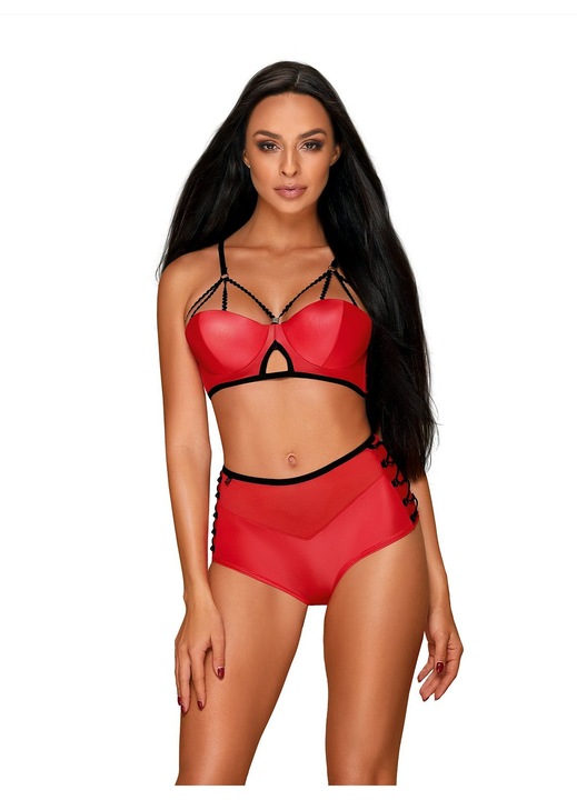 LEATHERIA szexi fehérnemű szett, Luka, Piros, Poliuretán/Elasztán