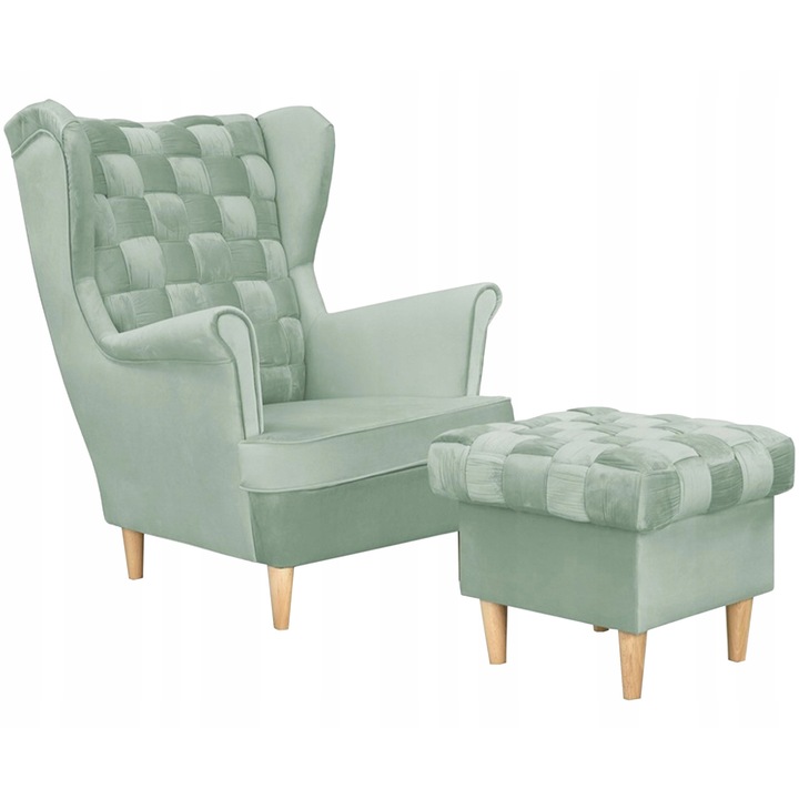 Fotel Uszak Carol cu puf, verde, 104x84x92cm