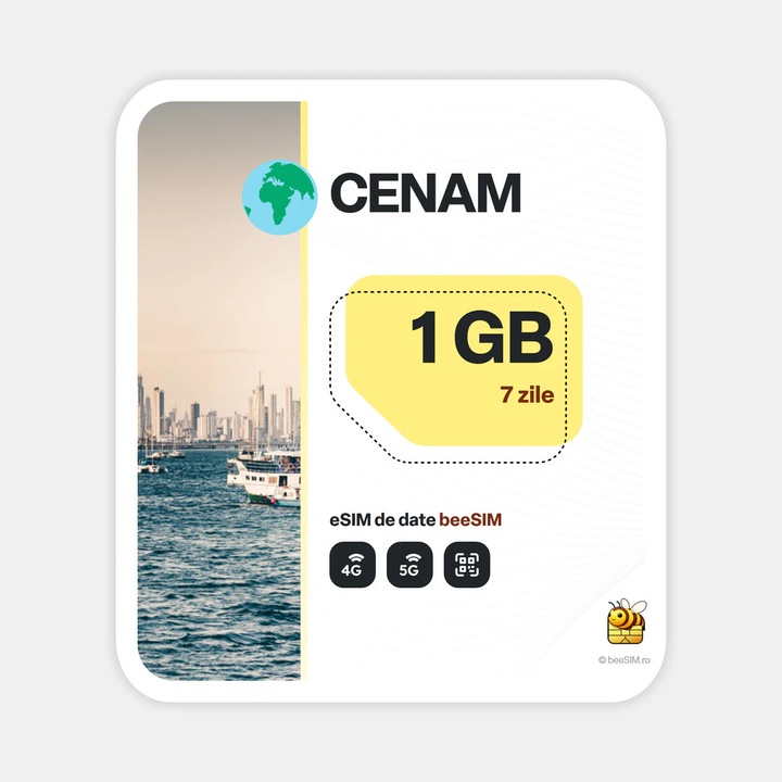 Cartela eSIM Internet, beeSIM, CENAM, 1GB, 7 zile