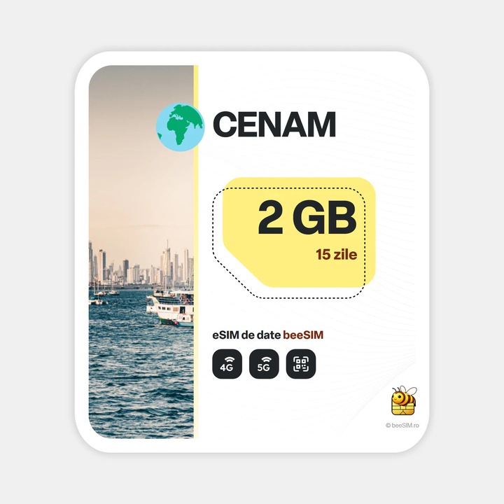 Cartela eSIM Internet, beeSIM, CENAM, 2GB, 15 zile
