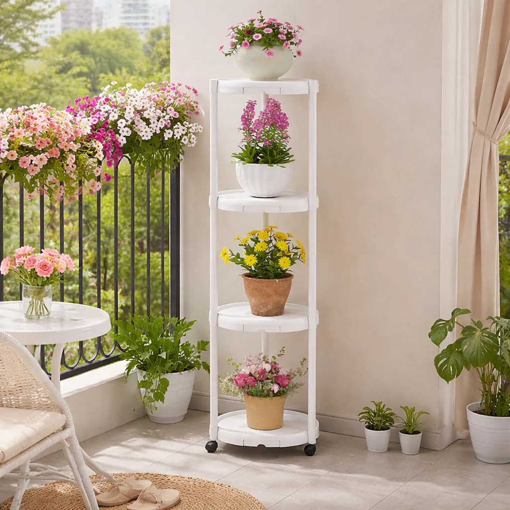 Suport Multifunctional pentru Flori si Plante 4 Niveluri cu Roti 132 cm ...