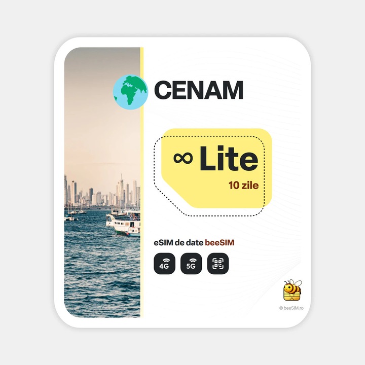 Cartela eSIM Internet, beeSIM, CENAM, Nelimitat, 10 zile