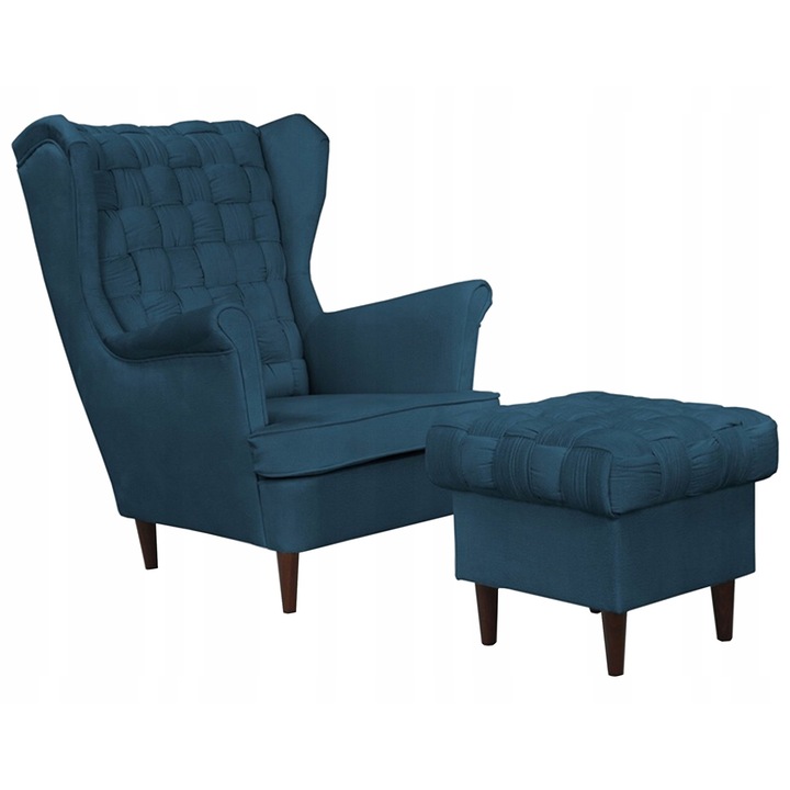 Fotel Uszak Carol cu puf, albastru, 104x84x92cm