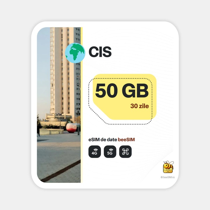 Cartela eSIM Internet, beeSIM, CIS, 50GB, 30 zile