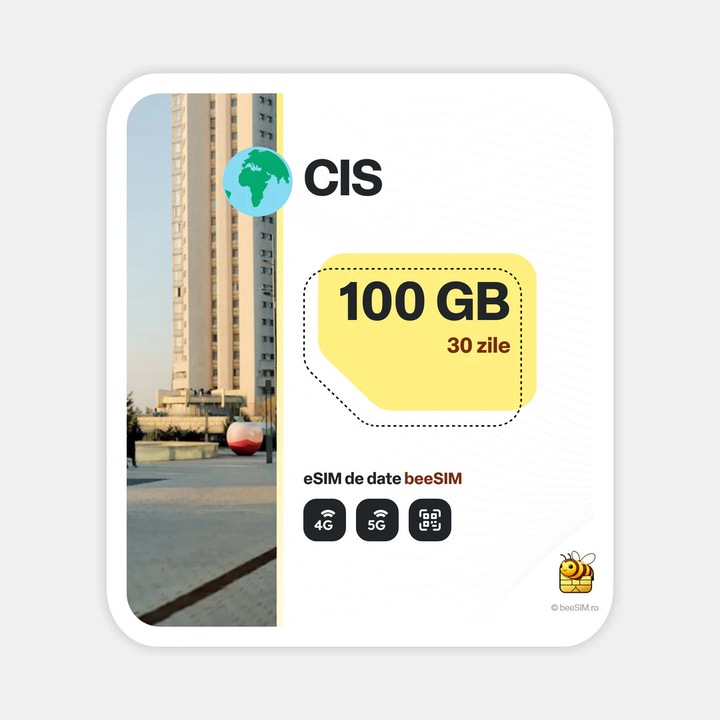 Cartela eSIM Internet, beeSIM, CIS, 100GB, 30 zile