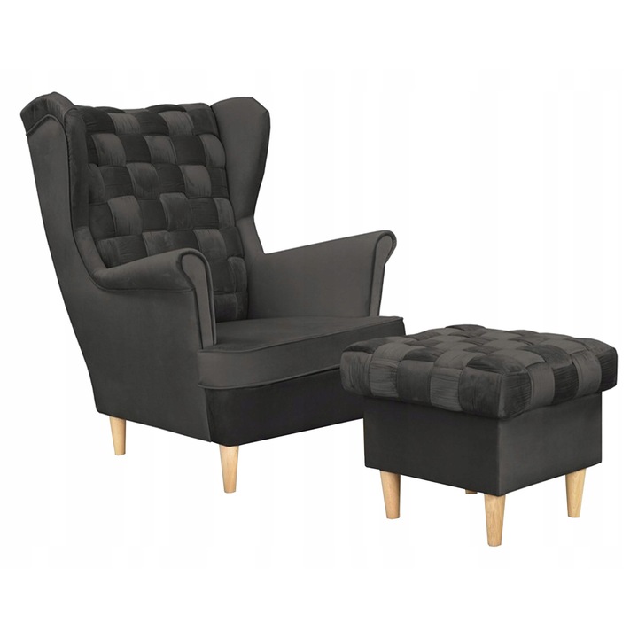 Fotoliu Carol cu puf, grafit, 104x84x92cm