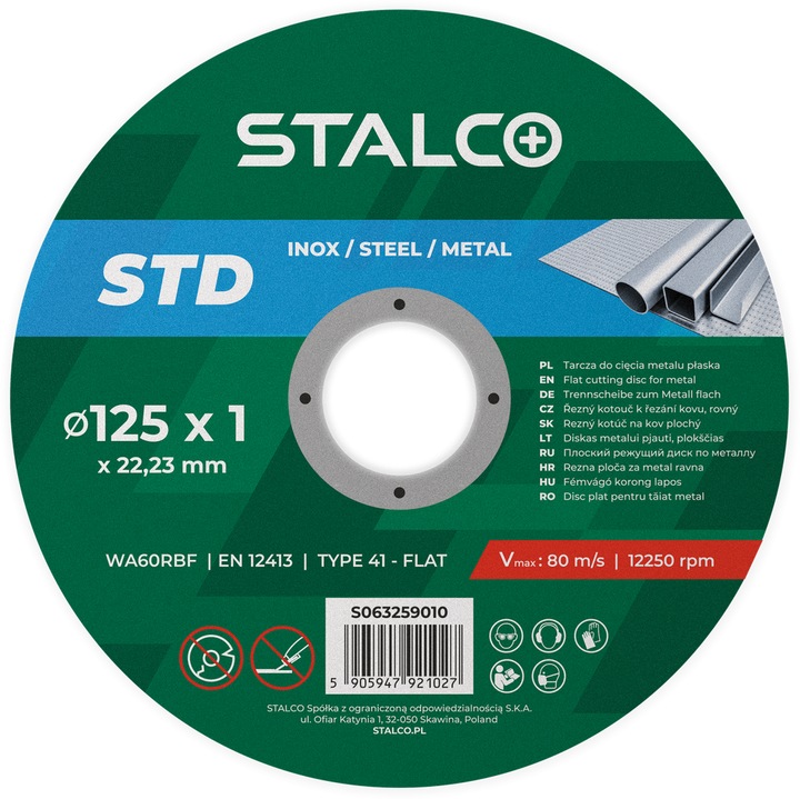 Disc de taiere plat pentru metal 125 x 1, 0 mm STALCO S063259010