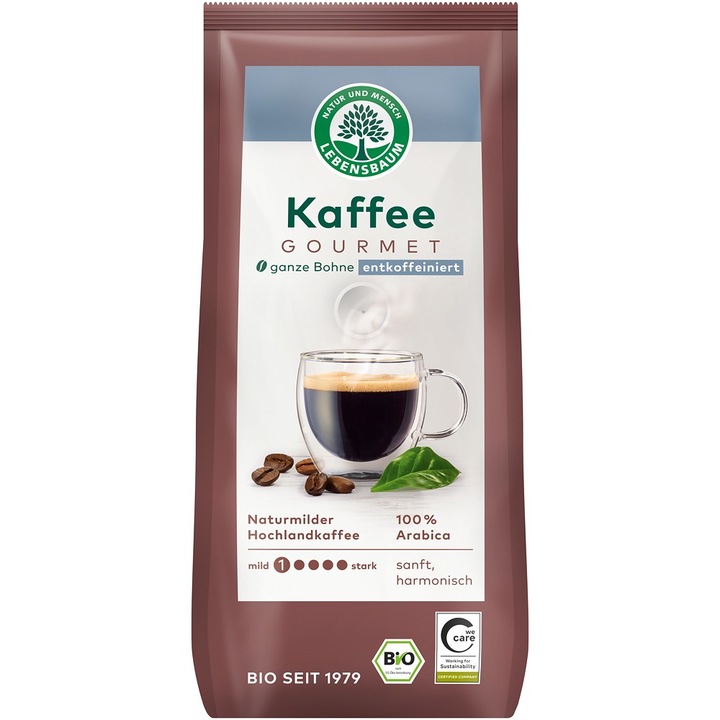 Cafea boabe Gourmet, decofeinizata bio, 250g