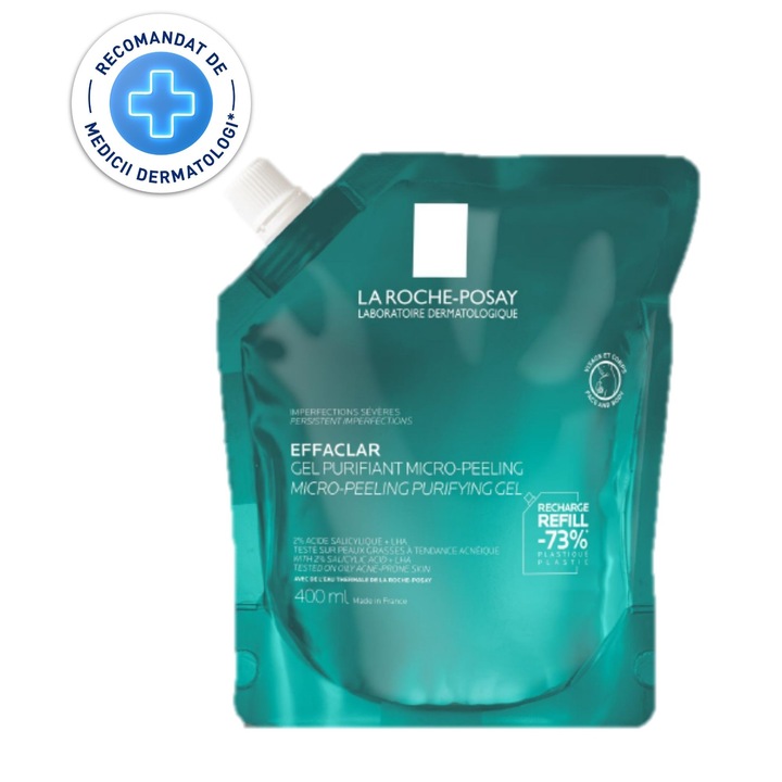 Gel Purifiant Micro-Exfoliant La Roche-Posay Effaclar pentru fata si corp, rezerva de reincarcare, 400 ml