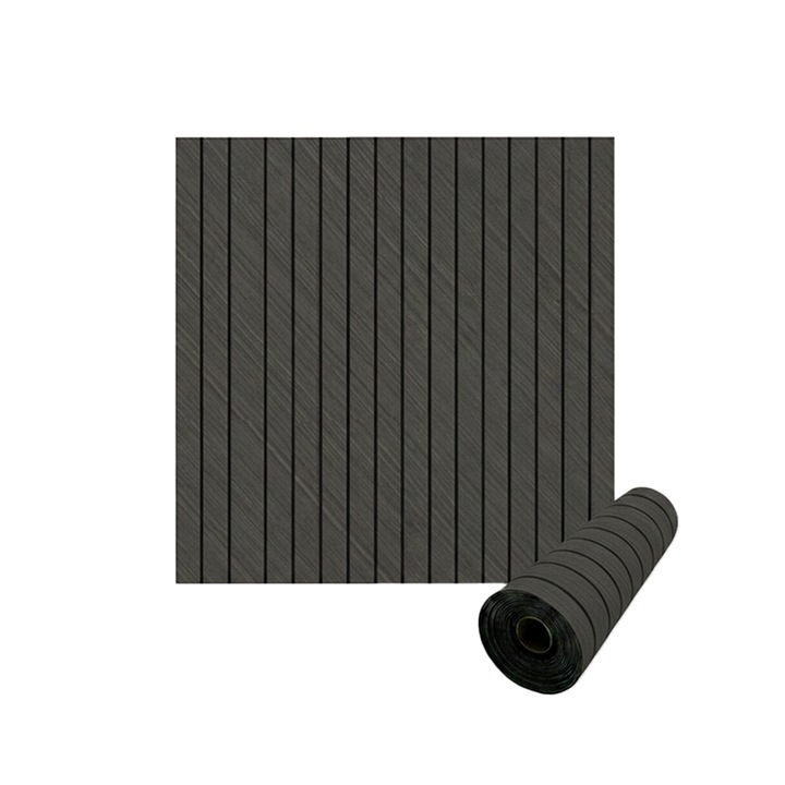 Rola tapet autoadeziv 3D premium tip riflaj NEXTLY, imitatie lemn, rezistent la apa, spuma moale si pvc, 3 mm grosime, adeziv puternic, 60x300cm, gri grafit inchis