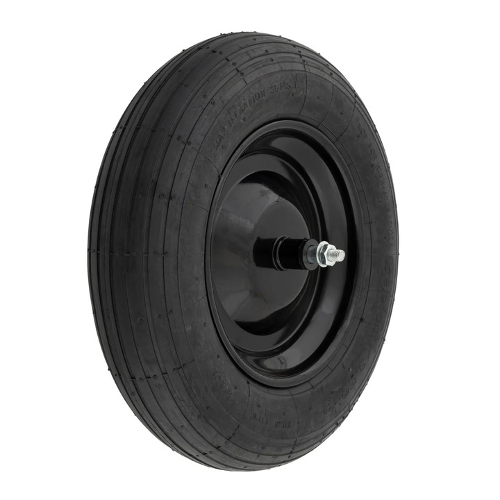 Roată cu ax și bucsă pentru roabă, 350-8, roată pneumatică