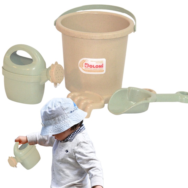 Strandi játékszett, Doloni, vödör, lapát, gereblye, locsolókanna, többszínű, 17x17,5x21cm
