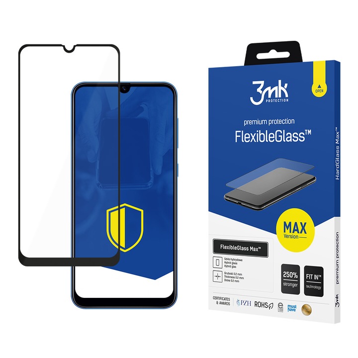 Folie protectie telefoane, 3mk, FlexibleGlass Max, rezistenta la zgarieturi 7H, neagra, 0,2mm, set complet