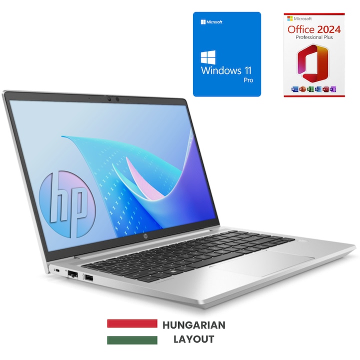Laptop HP ProBook 445, AMD Ryzen 3 5400U, 16GB Memory, 256GB SSD, 14" HD, Silver, Hungarian Layout, Windows 11 Pro + Office 24 Pro