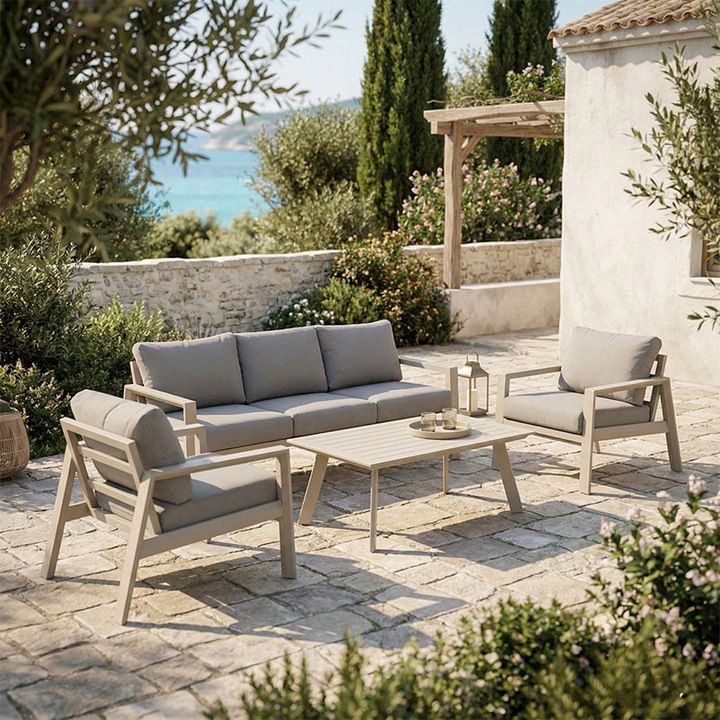 Градински комплект мебели Kallisto, 4 части, бежов/сив