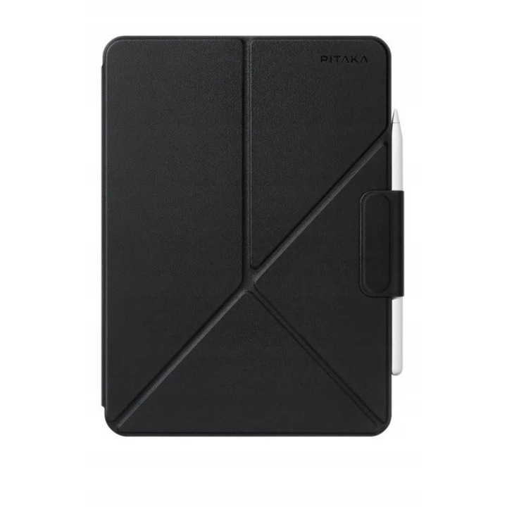 Mágneses fólió tok iPad Pro 11" 2022 és iPad Air 11" 2024 készülékekhez, fekete, bőr és mikroszálas