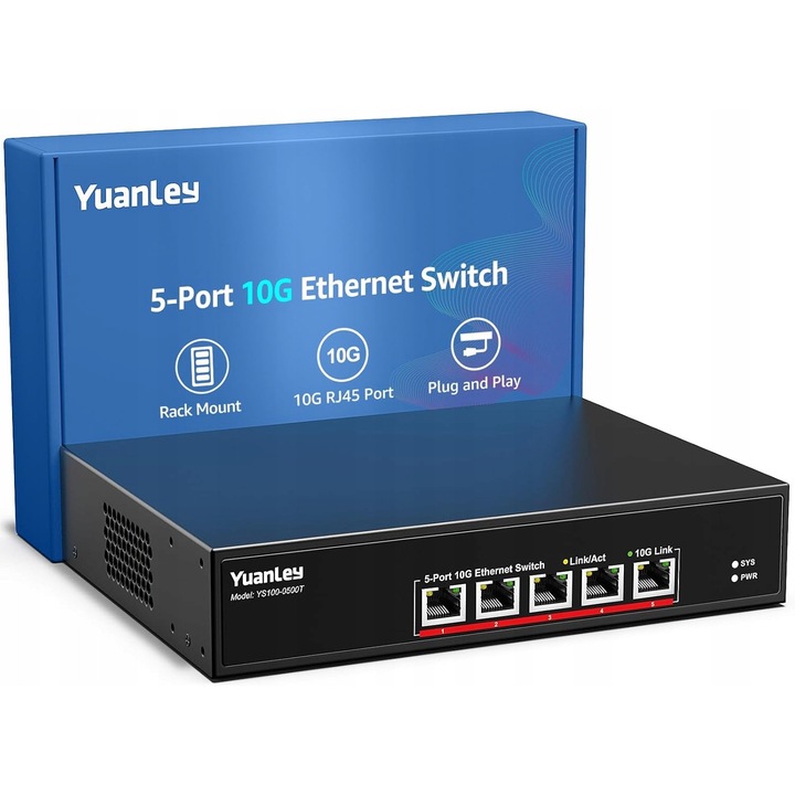 Switch 5-porturi 10Gbps YuanLey, 100Gbps, metalic, Plug&Play