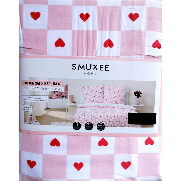 Ágyneműhuzat, 220x200 cm, 100% pamut, rózsaszín, 2 db 70x80 cm-es párnahuzattal