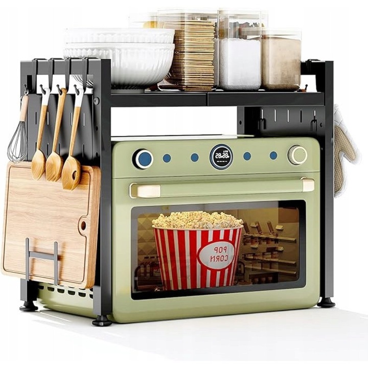 Raft extensibil pentru cuptor cu microunde, 2 niveluri, 40x42x60cm, capacitate 50kg, negru