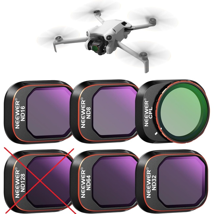 Set 6x filtre Zatrzaskowe Neewer pentru camera drona DJI Mini 4 Pro, UV, CPL, dimensiuni compacte