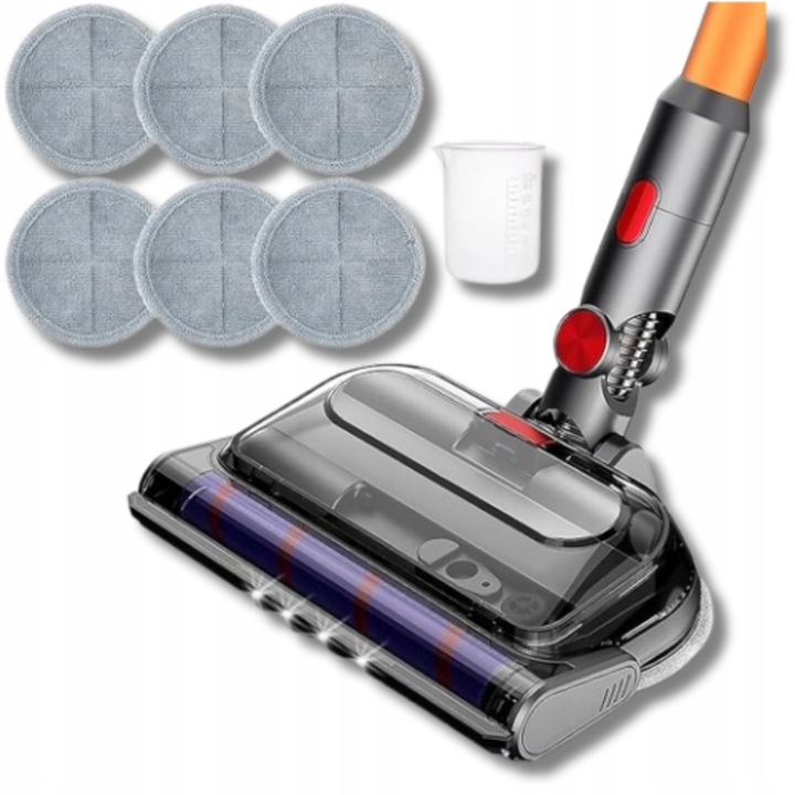 Mop electric 2in1 cu functie de aspirare si spalare, compatibil cu V7 V8 V10 V11 V15, 33,7x28,7x7,9cm, 960g, set cu 2 perechi de carpe din microfibra