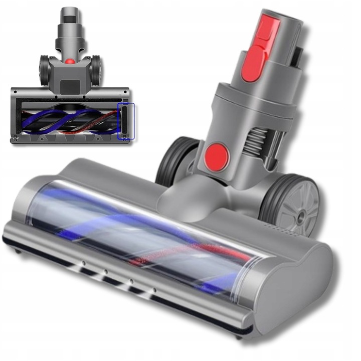 Szczotca turbo cu LED pentru aspirator, 180° rotire, compatibila cu modele V7-V15, set 1x szczotca, 1x perii laterale