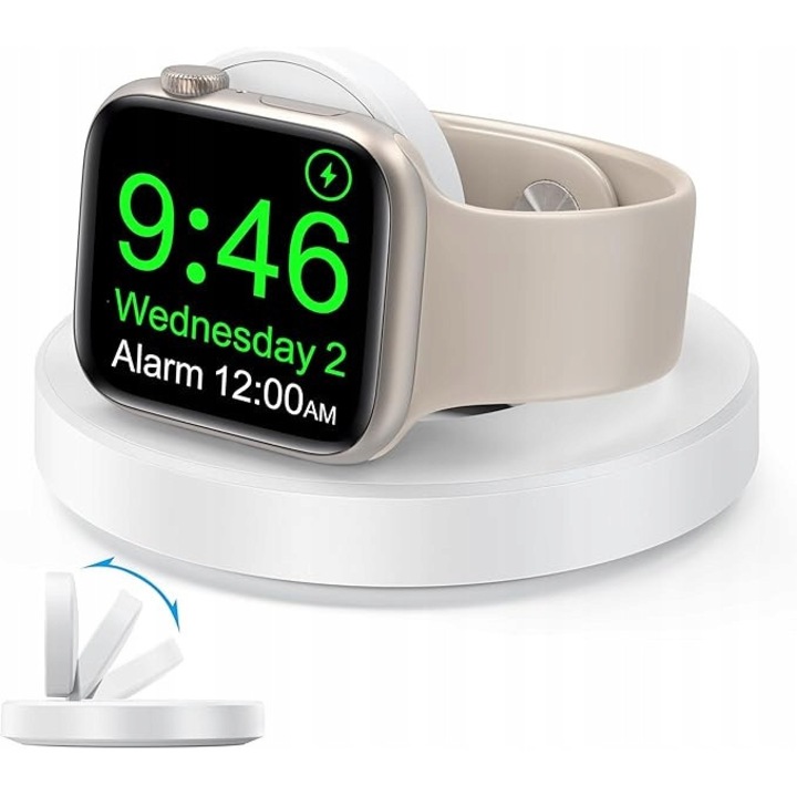 Statie de incarcare magnetica pentru Apple Watch, prietenoasa cu toate modelele, alba, portabila