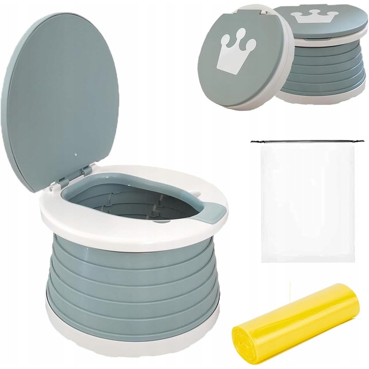 Toaleta pliabila, 45 saci, portabila, gri