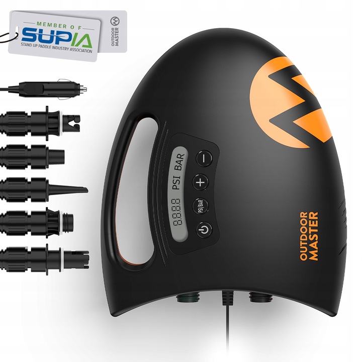 OutdoorMaster Shark II 20 PSI 12V elektromos SUP pumpa, aktív hűtőrendszer, teljes készlet