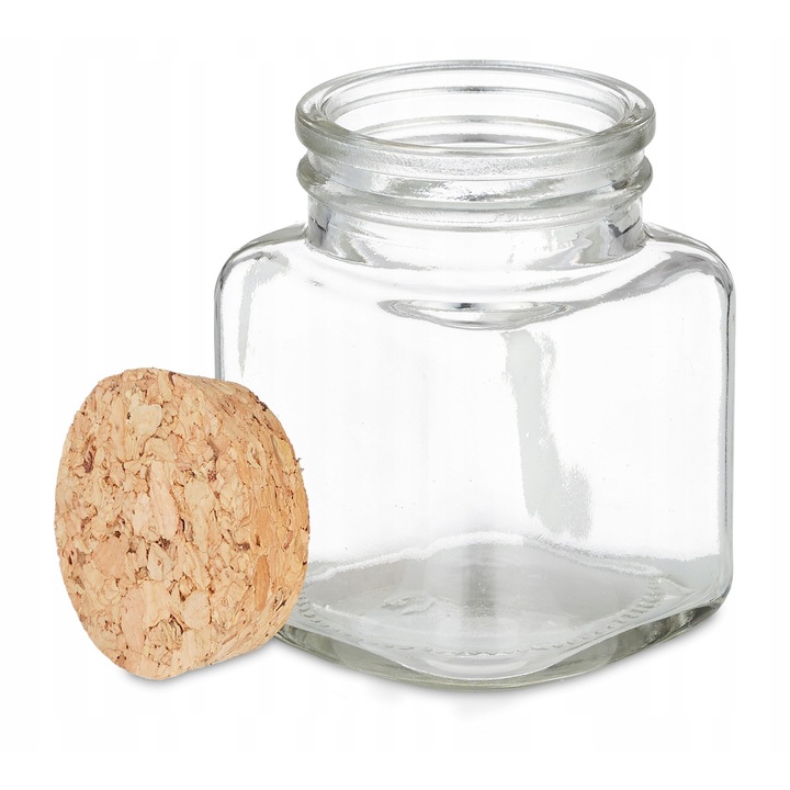 Set 14 borcane pentru condimente cu capac din bambus, 100 ml, etichete, pix alb, transparent