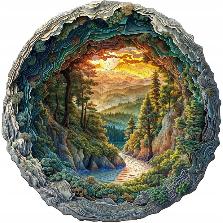 3D fa puzzle, Erdő a barlangban, 300 darabos, mérete 34x33,8 cm, egyedi formák