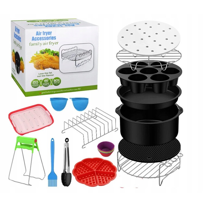 Légsütő tartozékkészlet, 16 darab, rozsdamentes acél anyag, széles kompatibilitás, 20 cm