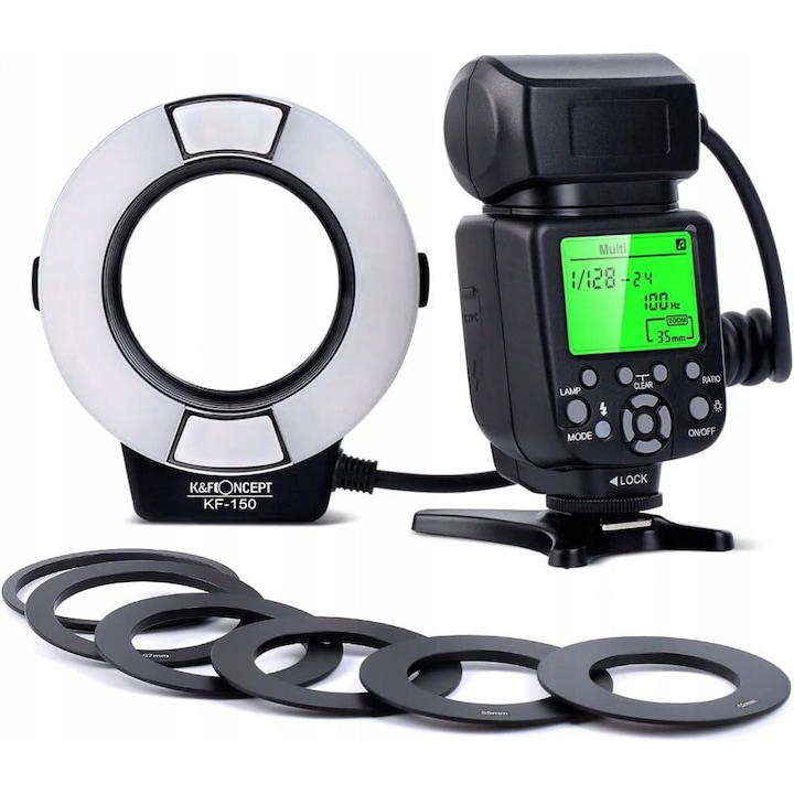 Lampa pierscieniowa K&F Concept KF-150, 5500K, cu ecran LCD, set complet