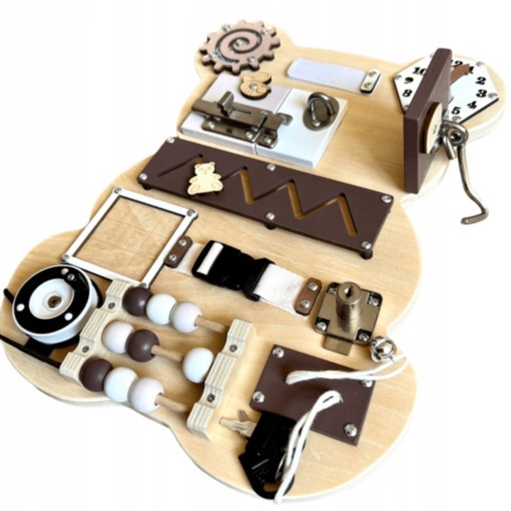 Tabla senzoriala Montessori din lemn pentru bebelusi, 28,5x39x6cm, material ecologic, non-toxic