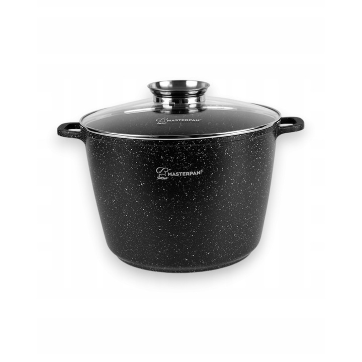 Nagy márványos alumínium edény 14L, 32cm, fedővel és Aroma Knob rendszerrel, 2 fogantyúvédővel