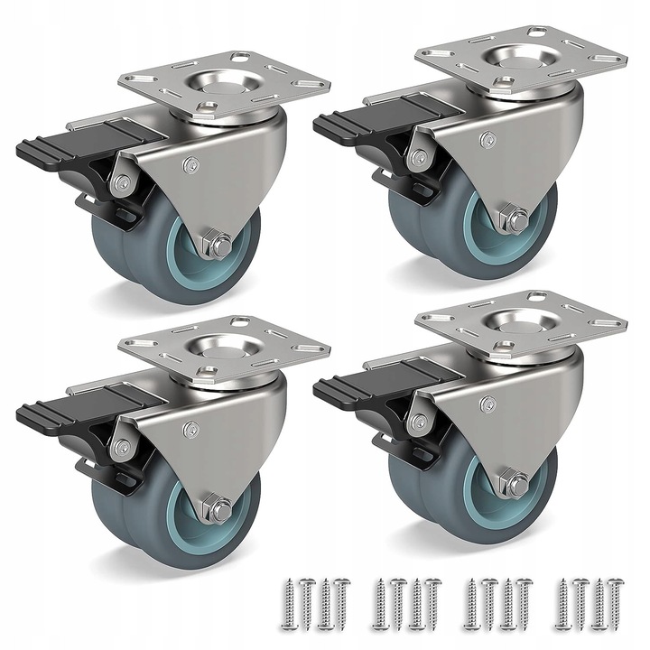 Set 4 roti transportoare rotative cu frana, 50mm, capacitate 400kg