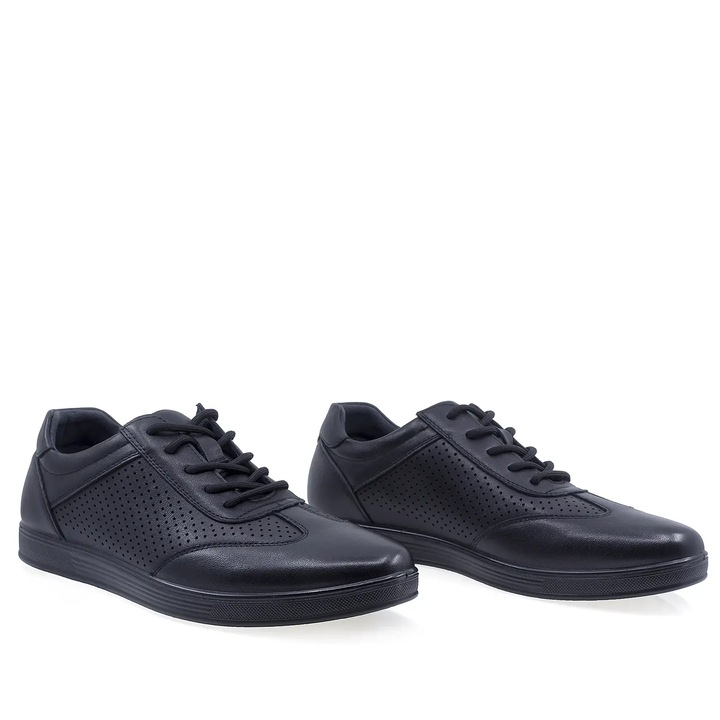 Pantofi barbati, Goretti, piele naturala, negru, 45 EU
