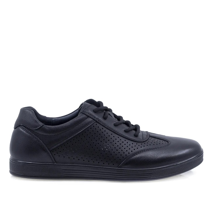 Pantofi barbati, Goretti, piele naturala, negru, 45 EU