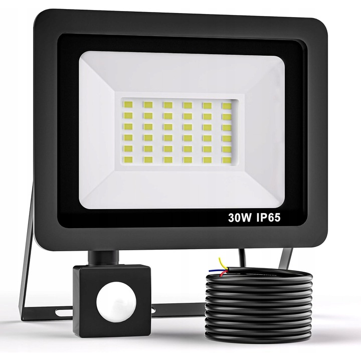 Reflektor LED 30W cu senzor de miscare, 3000 lm, 6500K, IP65, 50 cm, pentru exterior