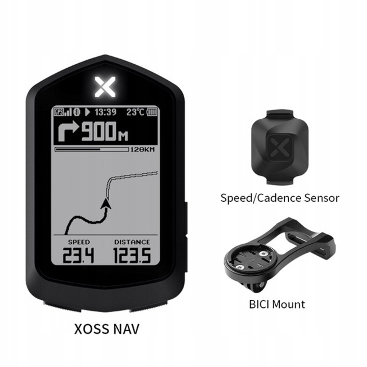 Велокомпютър XOSS NAVI, GPS, 2,6", IPX7, 82x53x14,5 мм, пълен комплект
