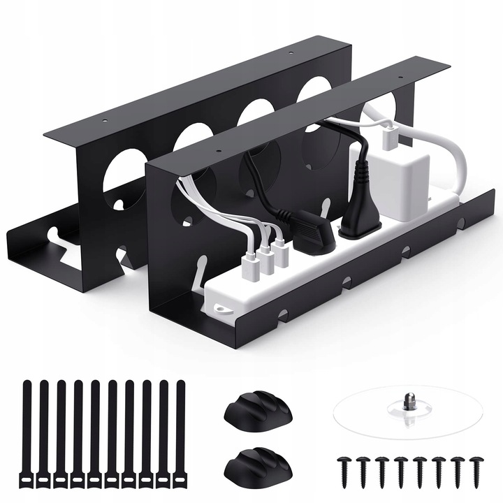 Canal cabluri Yomisee, set 2 bucati, negru, 32,5x12x9cm, cu accesorii