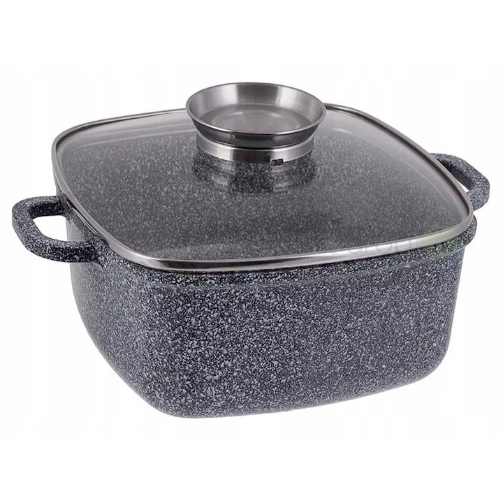 Tava de copt marmura Edenberg 6.5L, rezistenta la caldura, pentru gatit pe inductie, forma patrata