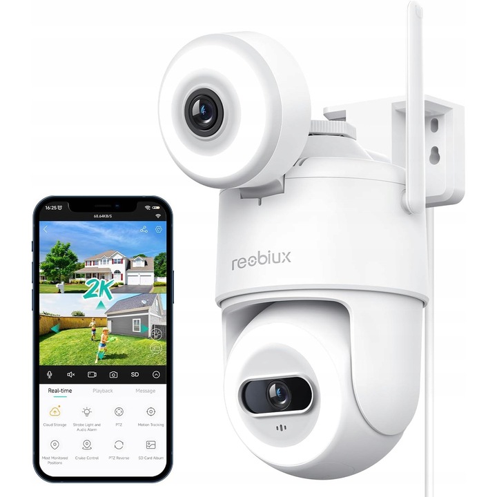 Външна IP камера за наблюдение K8Q, 3MP, 360°, с детекция на движение, комплект