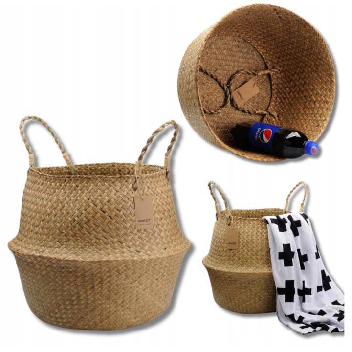 Cos de depozitare din iarba de mare, handmade, pliabil, natural, 30x38cm