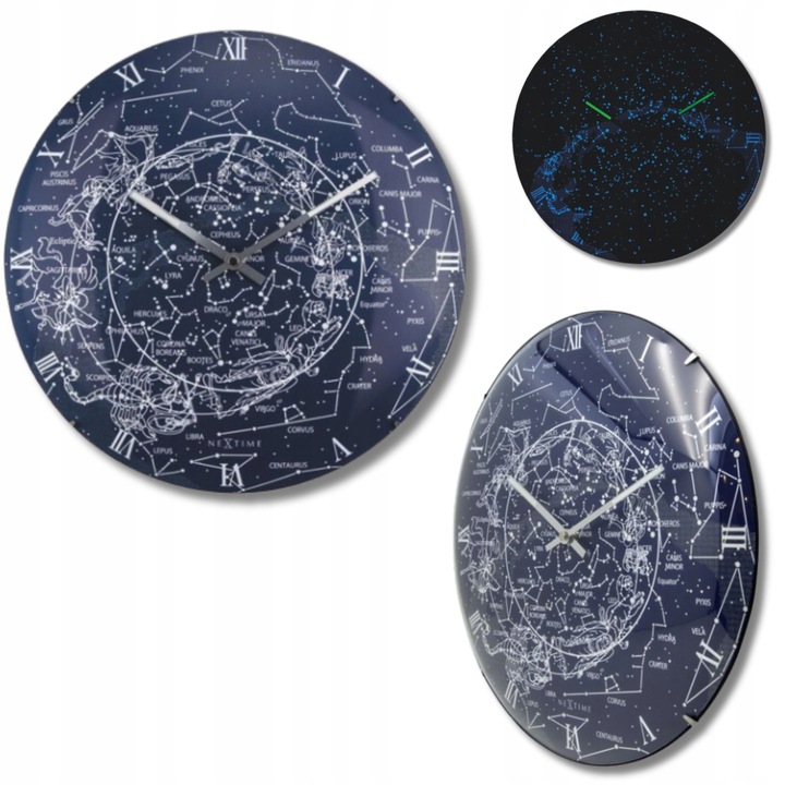 Ceas decorativ NeXtime 3165 Milky Way Dome, albastru, 35x5cm