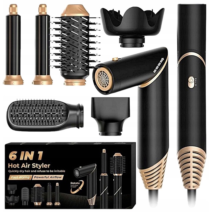 Сешоар 6 в 1, черен/златист