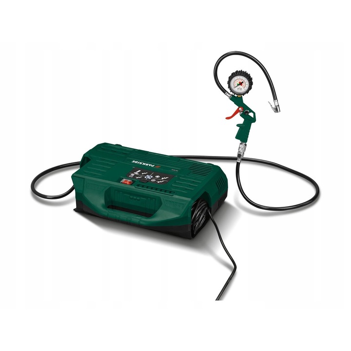 Compresor fara ulei Parkside PKZ 180 C5, 1100 W, 8 bar, set cu pistol de presiune si accesorii, 46,4x34,7x13,8 cm