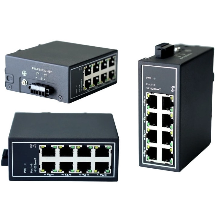 Switch Ethernet 8-porturi WDH-8ET-DC, 10/100Mbps, IP30, 41x101x89mm